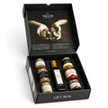 Geöffnete Luxury-Trüffel-Geschenkbox mit sieben italienischen Trüffelprodukten